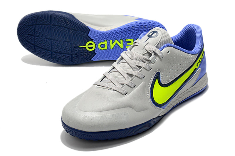 Chuteira Futsal Nike Tiempo Legend 9 Elite IC Cinza e Azul "Recharge Pack"