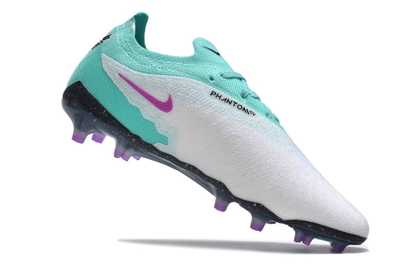 ﻿Chuteira Campo Nike Phantom GX Elite FG Branca, Verde e Roxa "Peak Ready Pack"