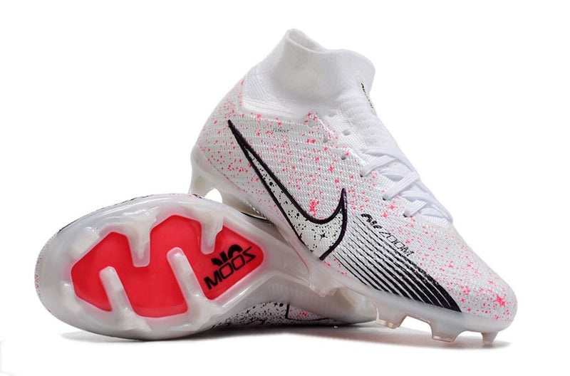 Chuteira Campo Nike Air Zoom Mercurial Superfly 9 Elite FG Branca e Vermelho