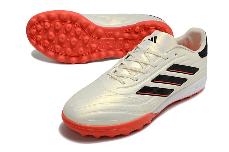 Chuteira Society Adidas Copa Pure.1 TF Bege, Laranja e Preta "Solar Energy"