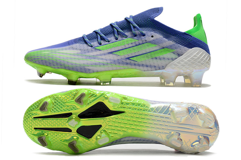 Chuteira Campo Adidas X Speedflow.1 FG Azul e Verde "Special Adizero Prime"