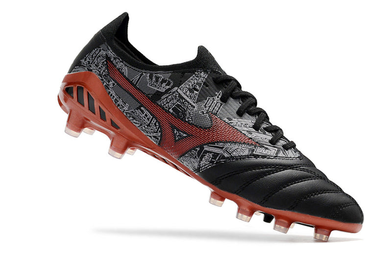 Chuteira Campo Mizuno Morelia Neo 3 FG Preta e Vermelha "Sergio Ramos"