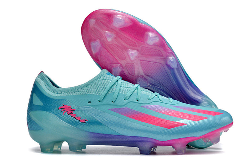 Chuteira Campo Adidas X CrazyFast Messi.1 FG Azul e Rosa "Miami Vice"