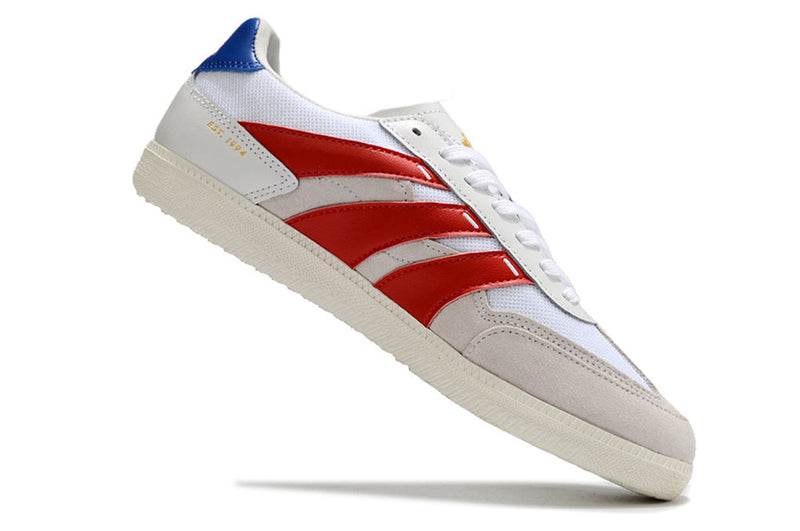 Chuteira Futsal Adidas Predator 24 Elite IC Branca, Bege, Vermelho e Azul