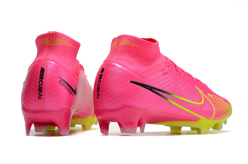 Chuteira Campo Nike Air Zoom Mercurial Superfly 9 Elite FG Rosa e Verde "Luminous Pack"