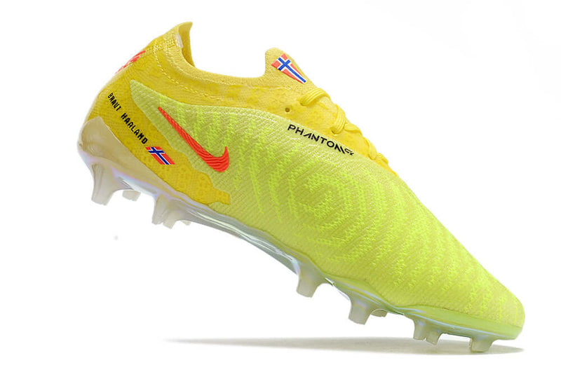 Chuteira Campo Nike Phantom GX Elite FG Amarela e Verde "Haaland"