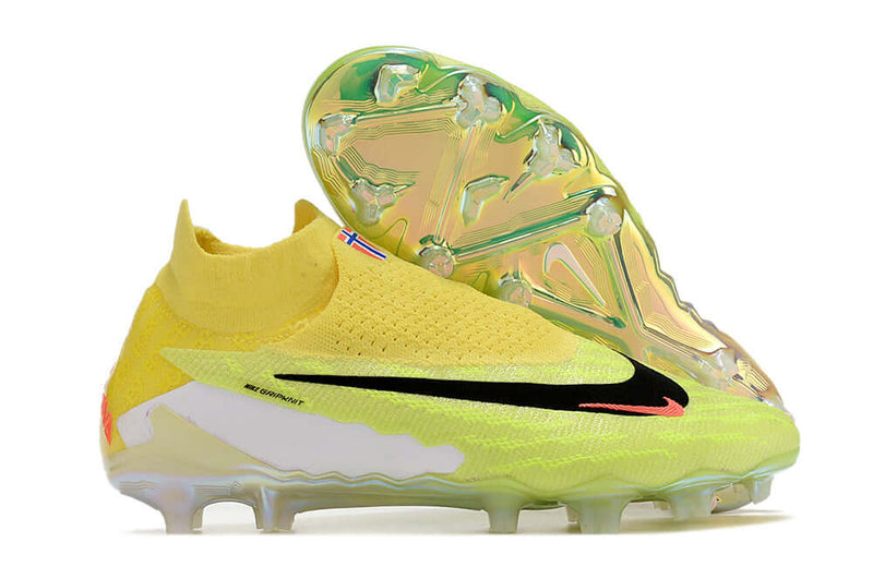 Chuteira Campo Nike Phantom GX DF Elite FG Amarela e Verde "Haaland"