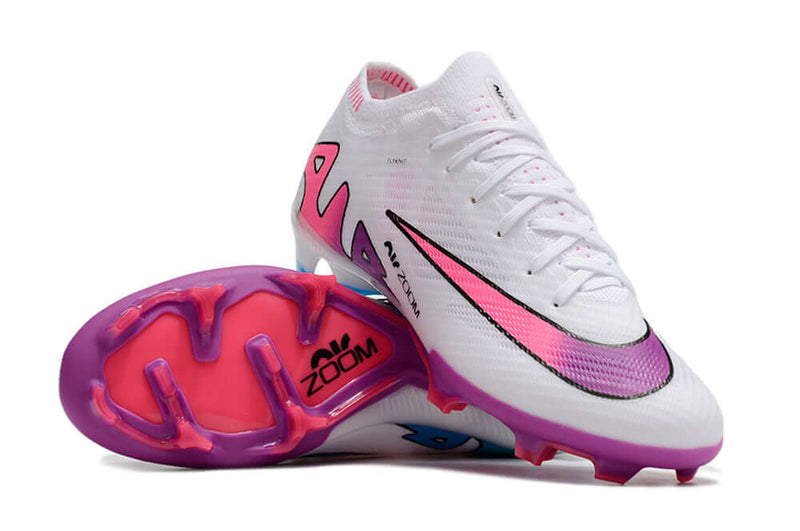 Chuteira Campo Nike Air Zoom Mercurial Vapor 15 Elite FG Branca, Roxo e Rosa