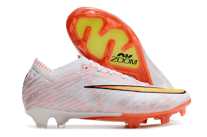 Chuteira Campo Nike Air Zoom Mercurial Vapor 15 Elite FG Branca e Laranja