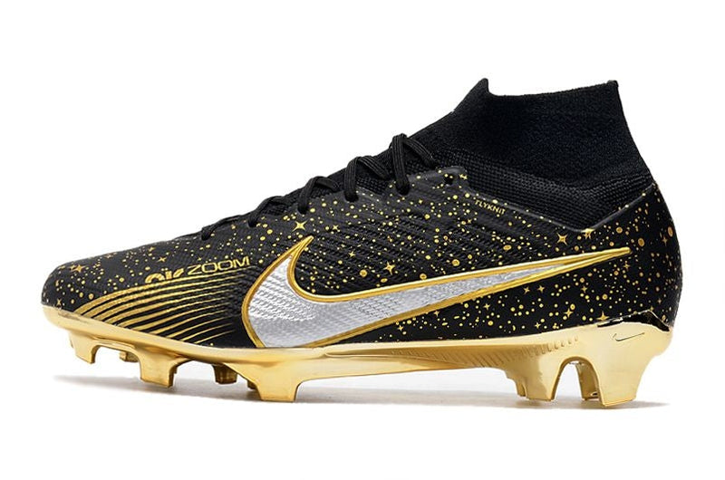 Chuteira Campo Nike Air Zoom Mercurial Superfly 9 Elite FG Preta e Dourado