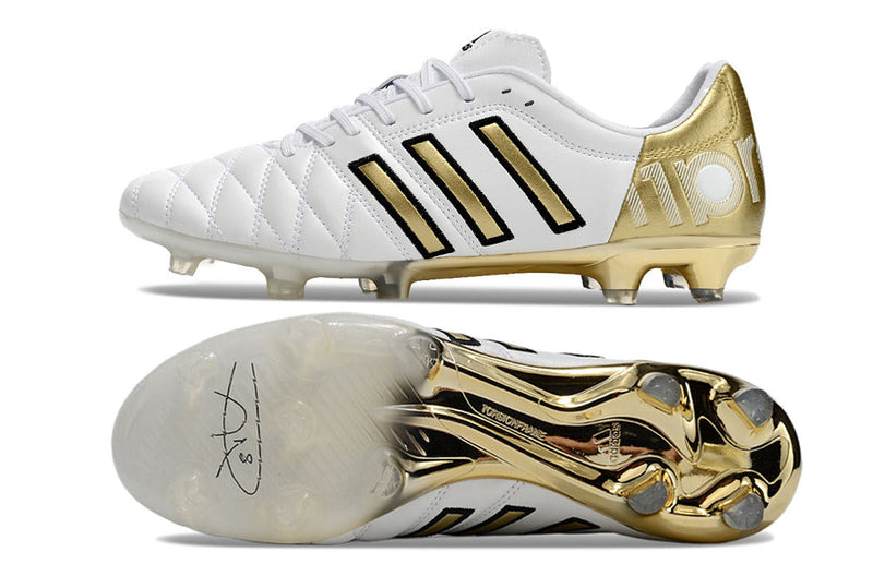 Chuteira Campo Adidas AdiPure 11 Pro FG Branca e Dourada "Toni Kroos"