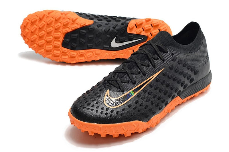 Chuteira Society Nike Phantom Ultra Venom Elite TF Preta e Laranja