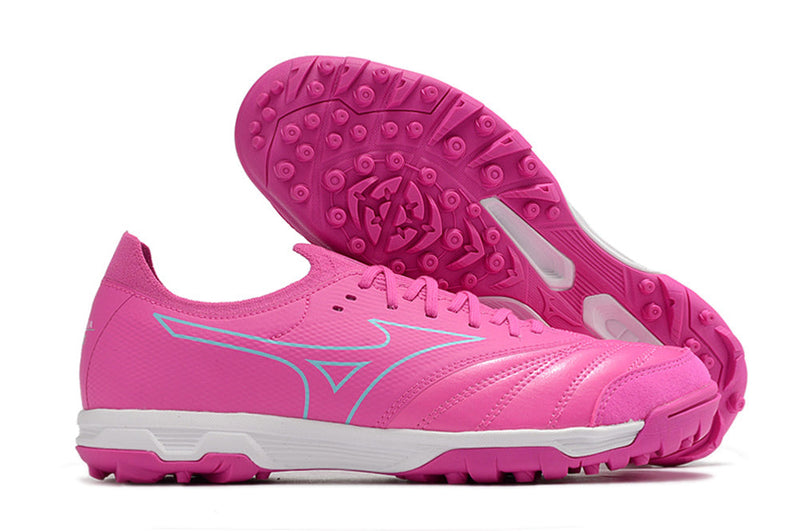 Chuteira Society Mizuno Morelia Neo Beta TF Rosa e Azul