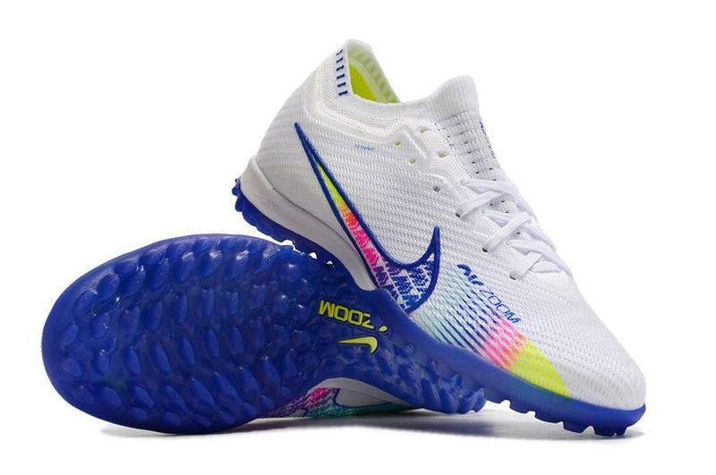 Chuteira Society Nike Air Zoom Mercurial Vapor 15 Elite TF Branca e Azul