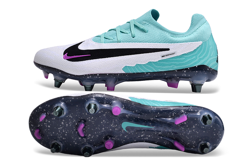 Chuteira Campo Nike Phantom GX Elite Trava Mista Branca, Verde e Roxa "Peak Ready Pack"