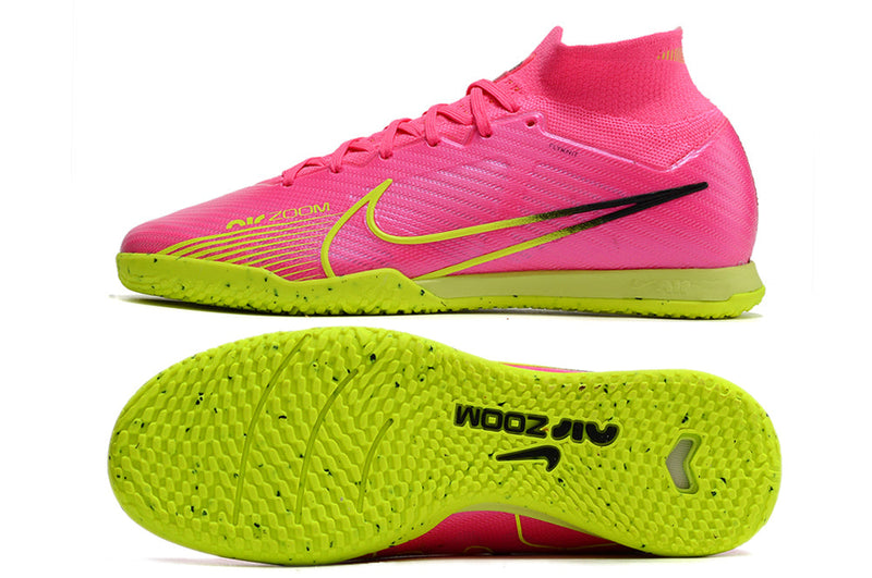 Chuteira Futsal Nike Air Zoom Mercurial Superfly 9 Elite IC Rosa e Verde "Luminous Pack"