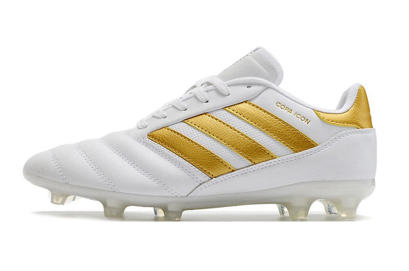 Chuteira Campo Adidas Copa Icon FG Branco e Dourado