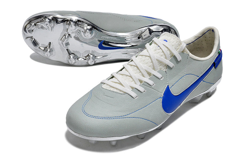 Chuteira Campo Nike Tiempo Legend 9 Elite FG Cinza e Azul "Made in Italy"