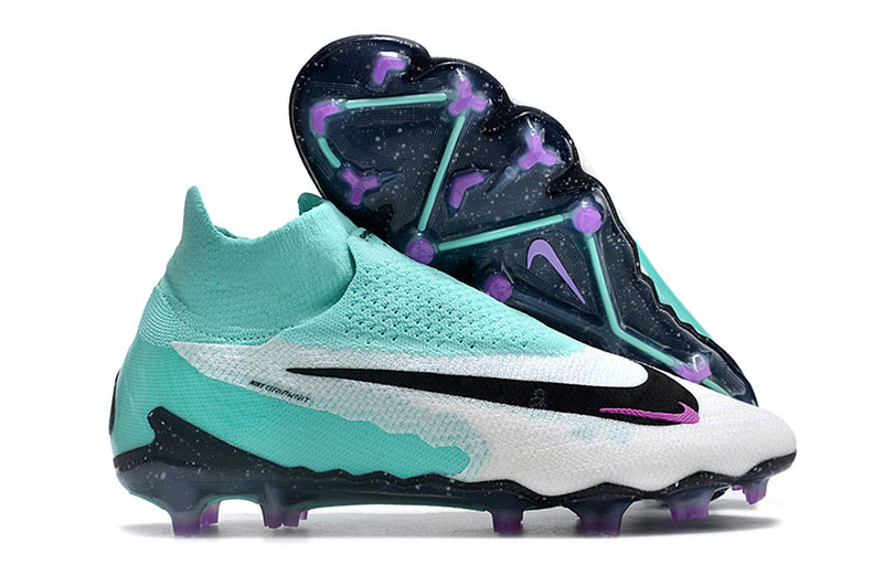 Chuteira Campo Nike Phantom GX DF Elite FG Branca, Verde e Roxa "Peak Ready Pack"