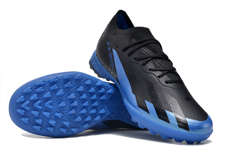 Chuteira Society Adidas X Crazyfast.1 TF Preta e Azul "Bugatti"