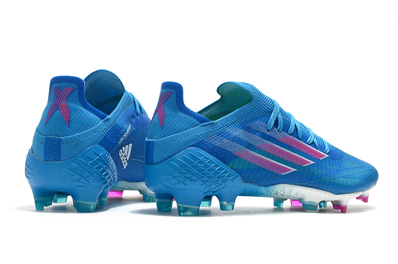 Chuteira Campo Adidas X Speedflow.1 FG Azul e Rosa "Sapphire Edge Pack"