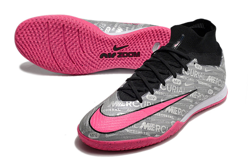 Chuteira Futsal Nike Air Zoom Mercurial Superfly 9 Elite IC Prata e Rosa "Anniversary Pack"