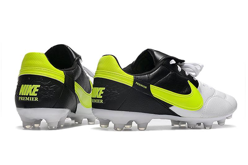 Chuteira Campo Nike Premier 3 FG Branca, Preta e Verde "Eurocopa 2012"