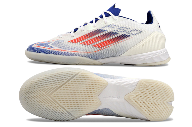 Chuteira Futsal Adidas F50 IC Branca, Azul e Vermelha "Advancement Pack"