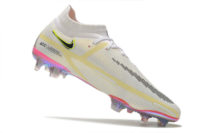 Chuteira Campo Nike Phantom GT2 DF Elite FG Branca e Amarelo "Rawdacious Pack"