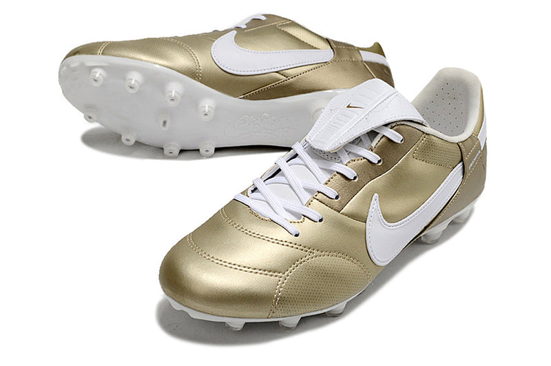 Chuteira Campo Nike Premier 3 FG Dourada e Branca