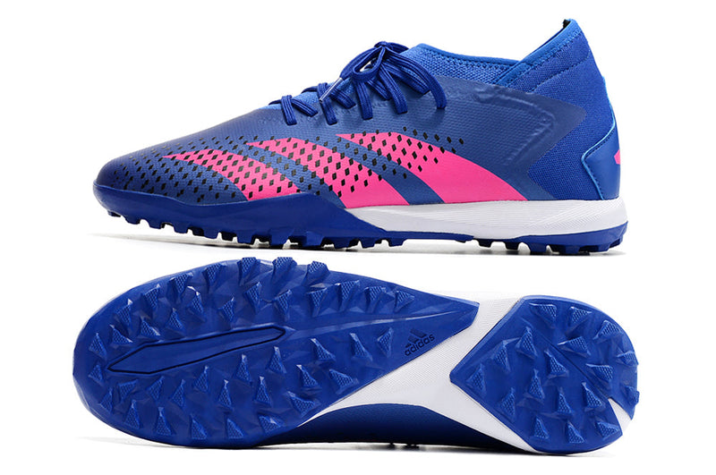 Chuteira Society Adidas Predator Accuracy.1 TF Azul e Rosa "Pogba"