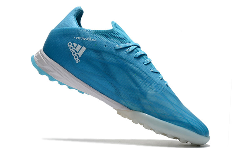 Chuteira Society Adidas X Speedflow.1 TF Azul e Rosa "Sapphire Edge Pack"