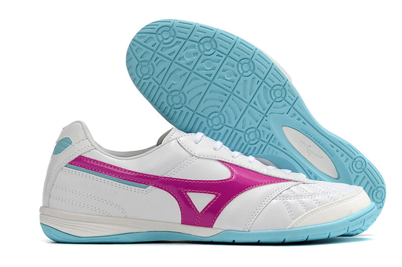 Chuteira Futsal Mizuno Morelia Sala IC Branca, Rosa e Azul