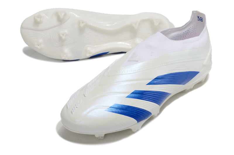 Chuteira Campo Adidas Predator LL Elite FG Branca e Azul "Kvara 7"