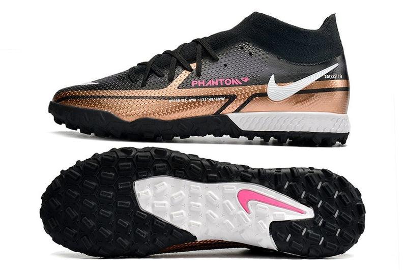 Chuteira Society Nike Phantom GT2 DF Elite Preto e Cobre TF