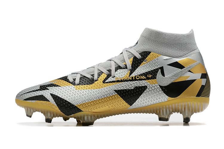 Chuteira Campo Nike Phantom GT2 DF Elite FG Cinza e Dourado