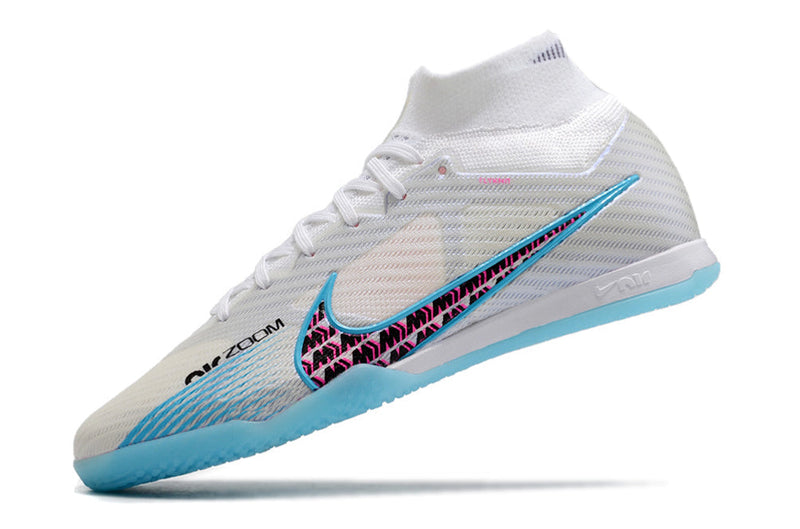 Chuteira Futsal Nike Air Zoom Mercurial Superfly 9 Elite IC Branca e Azul "Blast Pack"