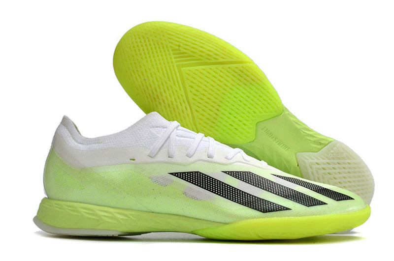 Chuteira Futsal Adidas X Crazyfast.1 IC Branca e Verde "Crazyrush Pack"