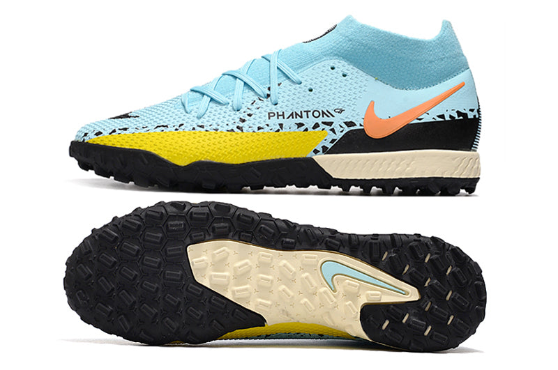 Chuteira Society Nike Phantom GT2 DF Elite TF Azul e Preto "Lucent Pack"