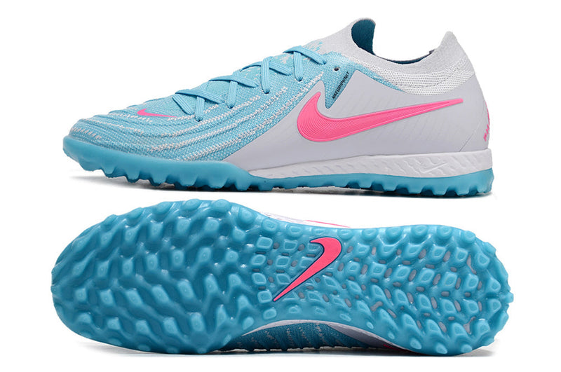 Chuteira Society Nike Phantom GX 2 Elite TF Cinza, Azul e Rosa