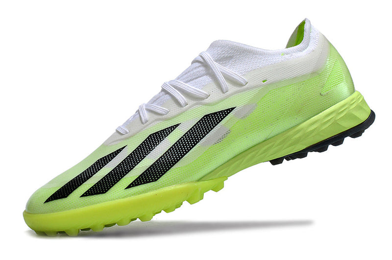 Chuteira Society Adidas X Crazyfast.1 TF Branca e Verde "Crazyrush Pack"