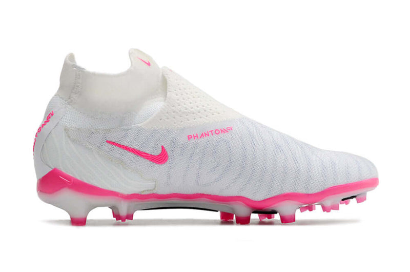 Chuteira Campo Nike Phantom GX DF Elite FG Branca e Rosa