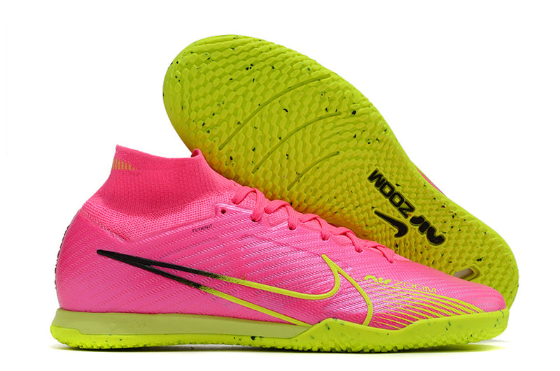 Chuteira Futsal Nike Air Zoom Mercurial Superfly 9 Elite IC Rosa e Verde "Luminous Pack"