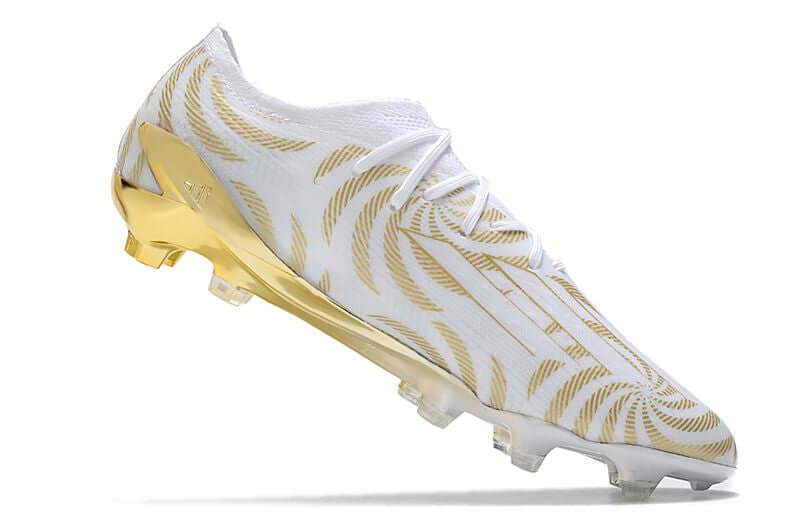 Chuteira Campo Adidas X SpeedPortal.1 FG Branca e Dourado "Benzema Ballon d'Or"