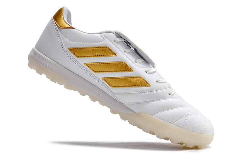 Chuteira Society Adidas Copa Gloro TF Branca e Dourada