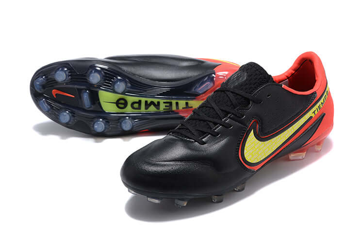 Chuteira Campo Nike Tiempo Legend 9 Elite FG Preta e Laranja