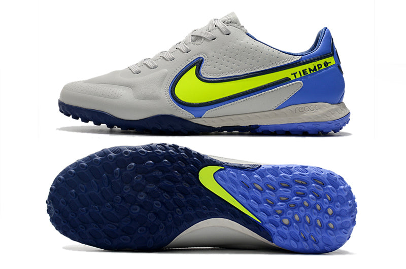 Chuteira Society Nike Tiempo Legend 9 Elite TF Cinza e Azul "Recharge Pack"