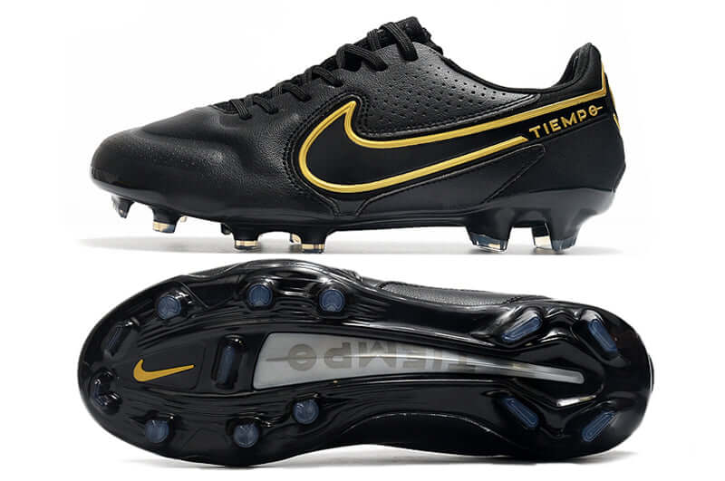 Chuteira Campo Nike Tiempo Legend 9 Elite FG Preta e Dourada "Shadow Pack"