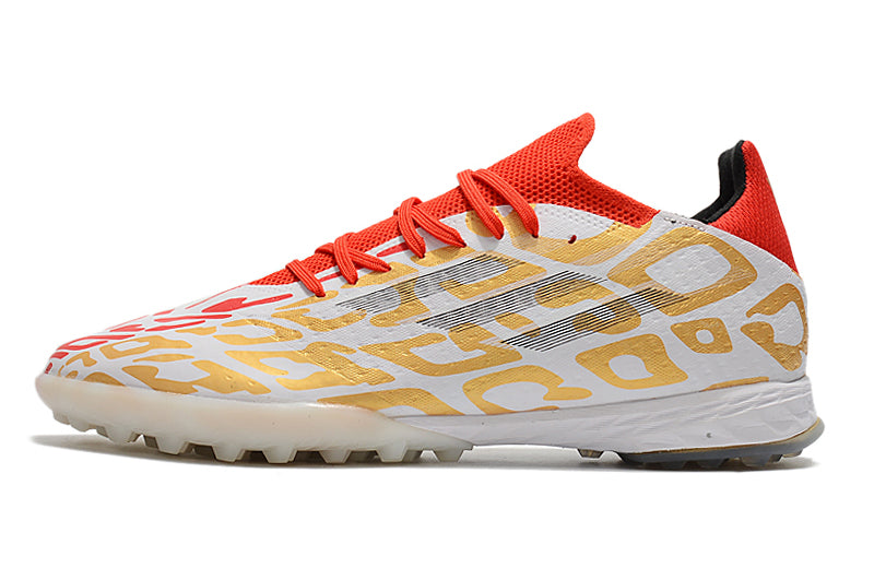 Chuteira Society Adidas X SpeedFlow.1 TF Dourada e Laranja