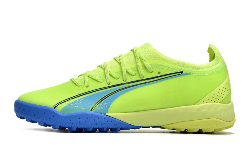 Chuteira Society Puma Ultra Ultimate 1.4 TF Verde e Azul "Fastest Pack"